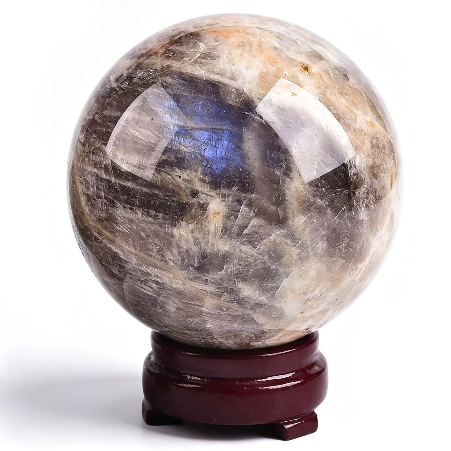 VIZYTOU Large Moonstone Sphere Polished Rock Ball Healing Crystal Stone Sphere with Stand for Reiki Meditation Home Decor Chakra Balancing Witchcraft 90-100MM/3.5-4.0"