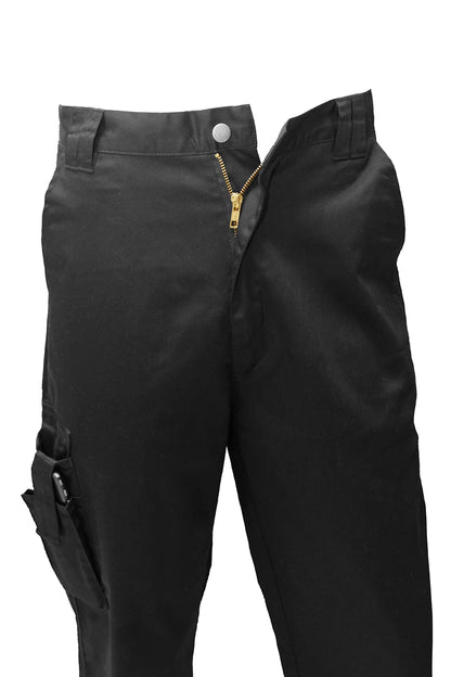 FNT Workwear Black Multi Pockets Men Cargo Combat Work Trousers Work Pants with Button & Zip Fly (32W / 29L, Black)