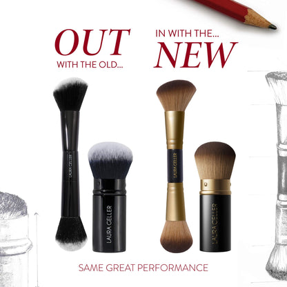 LAURA GELLER NEW YORK Retractable Black Kabuki Brush for Liquid, Cream and Powder Face Makeup With Aluminum Handle
