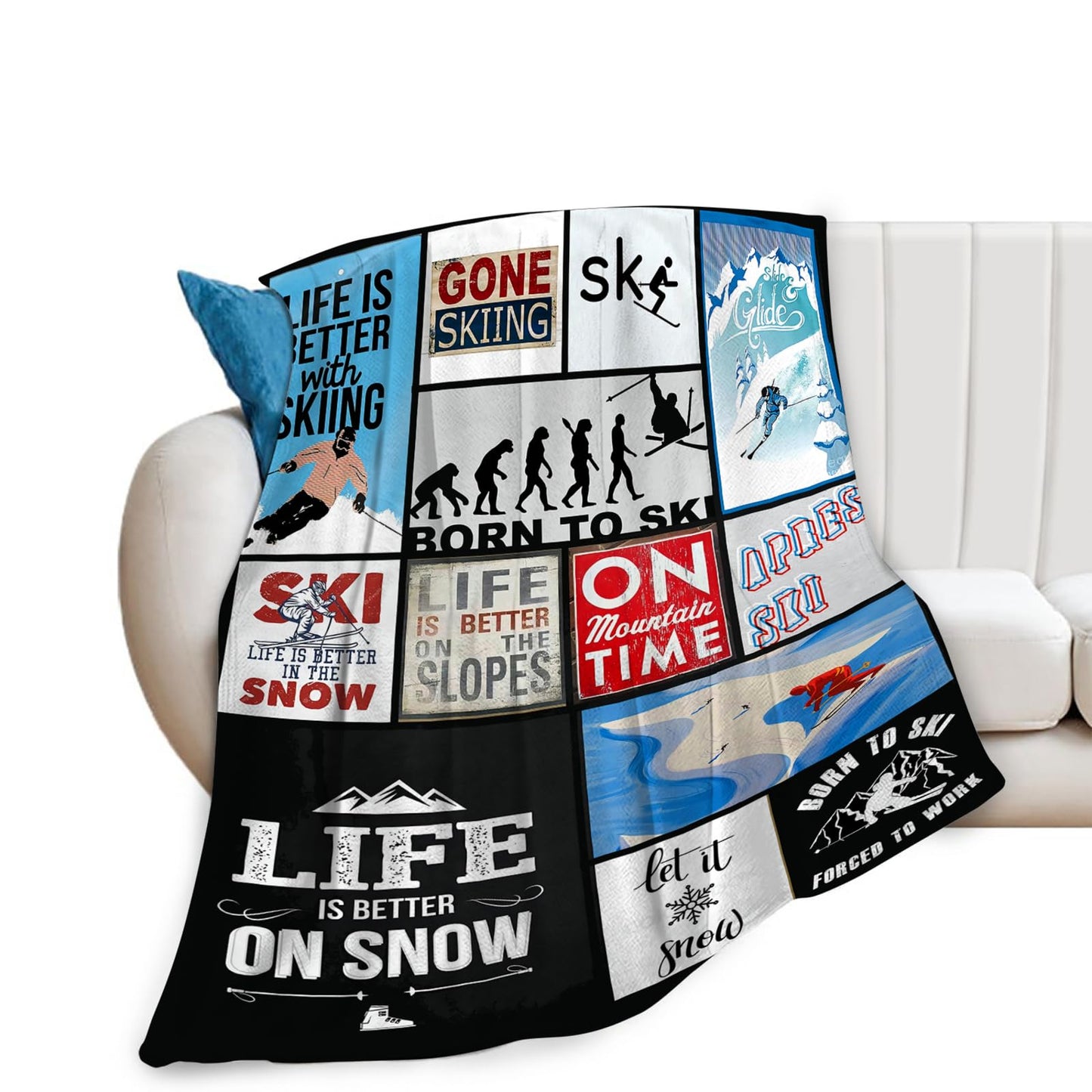 Tijuboni Ski Throw Blanket Skiing Gifts for Girls Boys Women Men Kids Adults Soft Flannel Fleece Blanket for Couch Sofa Bed Home Decor 40"x50"