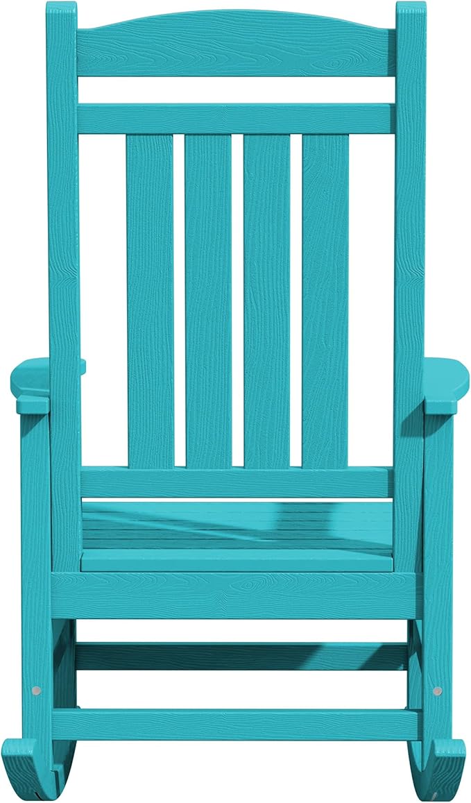 KINGYES HDPE Rocking Chairs Outdoor, Patio Rocking Chairs with 330lbs Support, Smooth Porch Rocker for Deck Lawn Yard, Aruba Blue