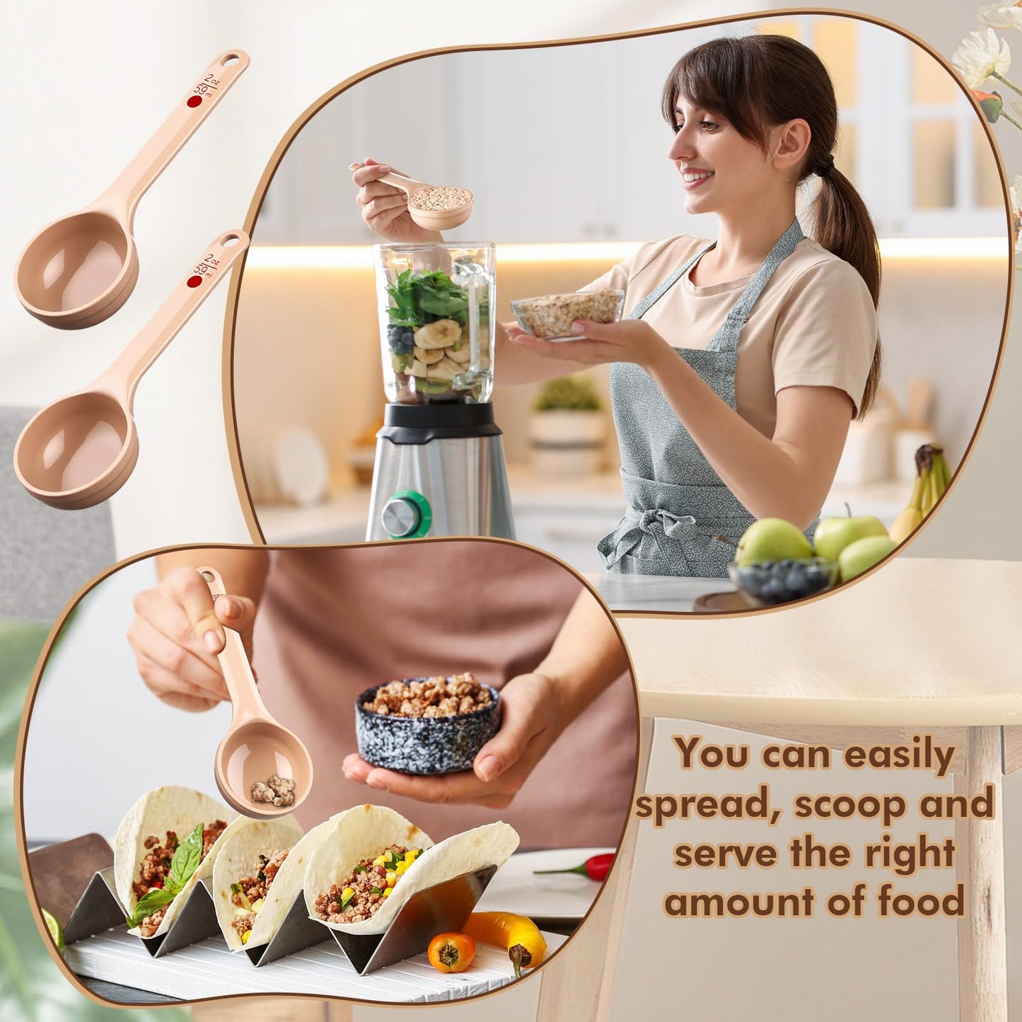 Teenyyou 20 Pcs Foodservice Products Measure Spoon with Short Handle 2 Ounces Measuring Scoop Food Grade Solid Portion Control Spoon for Oatmeal Creatine Coffee Grains Spices Powders