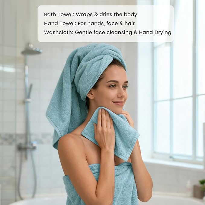 SEMAXE Bath Towel Set, 100% Cotton Bathroom Towels