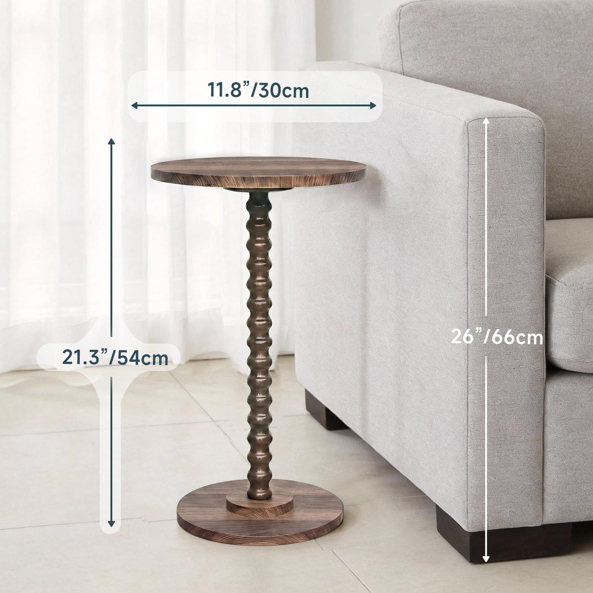 Round Side Table, Walnut Martini Drink Table for Small Spaces, Modern Pedestal Accent Tables with Wooden Leg, Small Round End Tables for Living Room, Bedroom, Balcony, Sofa Couch