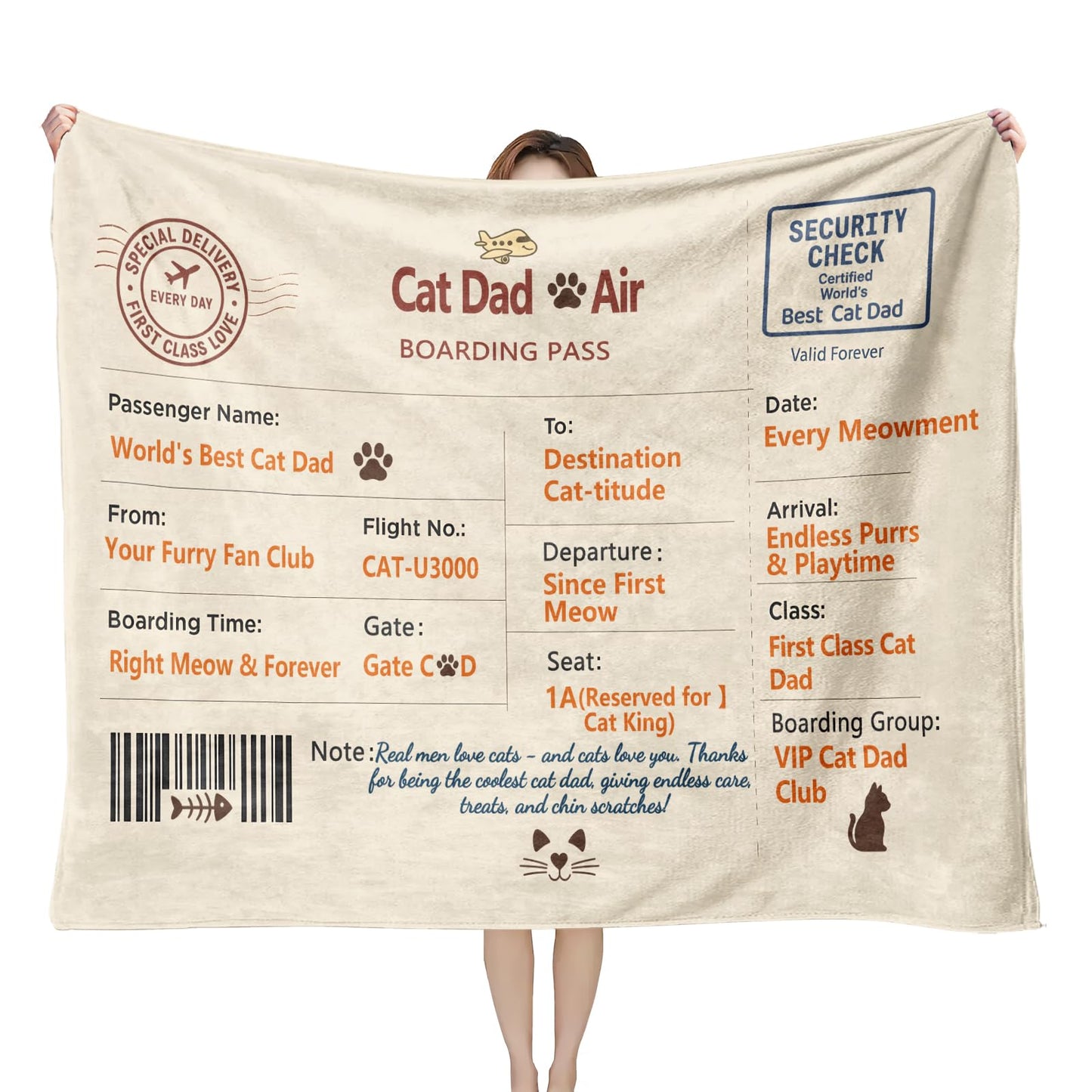 Cat Dad Gifts - Heartwarming Message Cat Throw Blanket for Feline Lovers, Funny Couch and Sofa Present, Gift for Him, Fathers Day Birthday Christmas, Cozy Lap TV Throw, 50'' x 60''