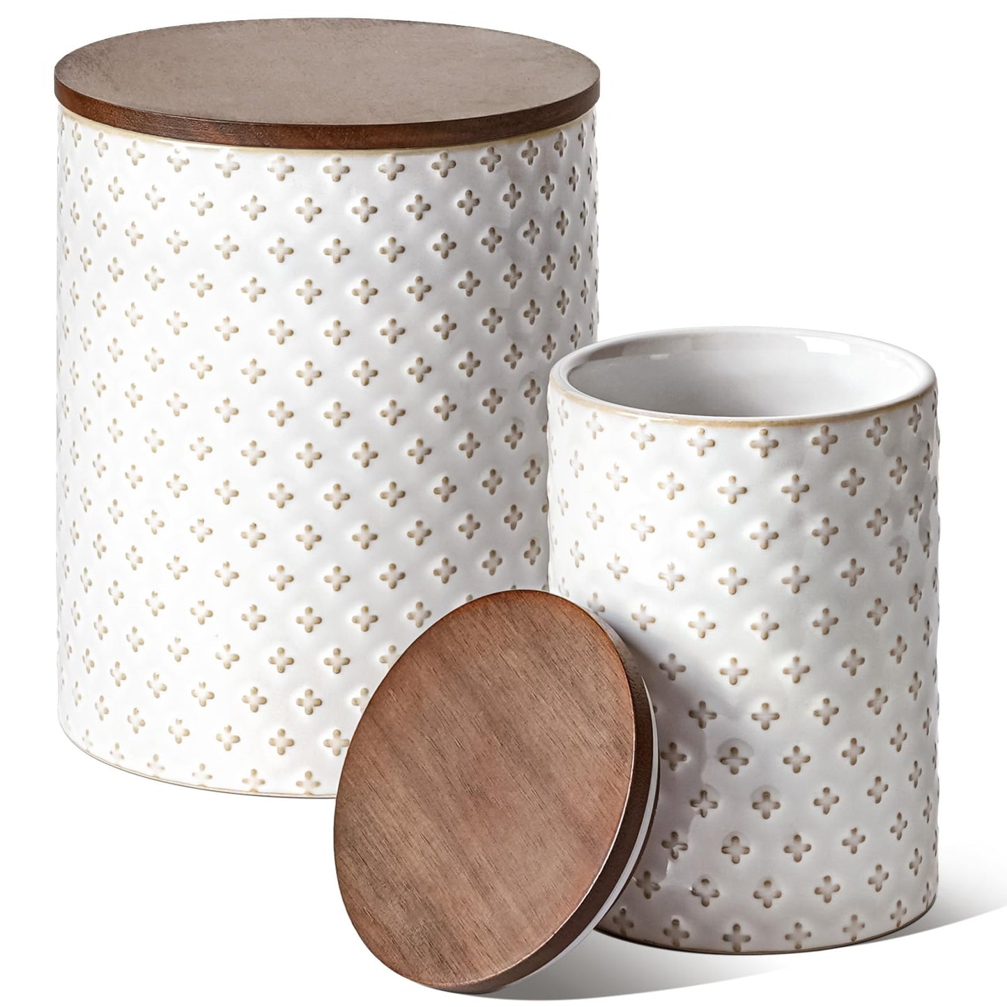 LE TAUCI Ceramic Coffee Canister Set with Airtight Lids, Decorative Food Storage Jars for Sugar, Flour and Tea - Large Kitchen Countertop Canisters for Pantry Decor, Set of 2 (78/25 oz), Clover