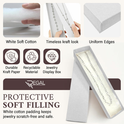 RJ Displays 20 Pack Cotton Filled white Jewelry Gift Boxes 8" x 2" x 1" Inches #82 Cardboard Jewelrys Box, Jewelry gift Box for Small Business & Wearable for giftbox, Watches, Jewelrys Boxes with Lids