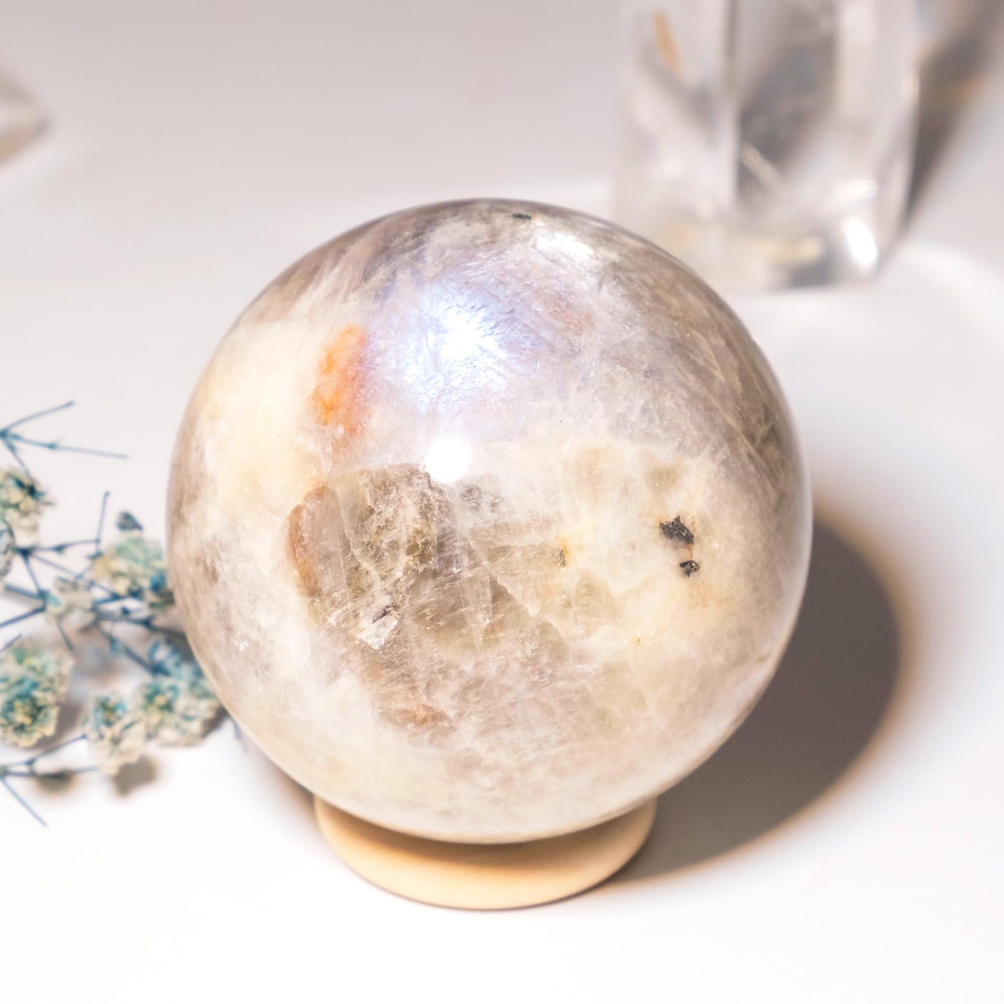 Moonstone Crystal Sphere - 1.6-2.0" Inches, Gentle Blue Hue, Hand-Polished for Intuition, Balance, and Emotional Harmony, Decorative Balls for Reiki, Chakra, Feng Shui, Meditation, Witchy Gifts