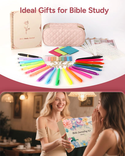 BellaHold Bible Study Kit for Women and Girls – 50PCS Journaling Supplies, 11 Bible Accessories, No-Bleed Highlighters, Pens, Bible Tabs, Large Pencil Case, Christian Gift (Light Pink)