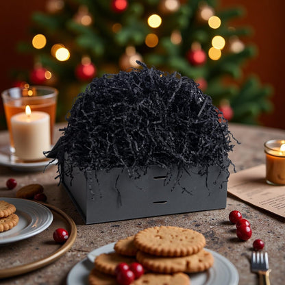 SWANGSA 2.5 LB Crinkle Cut Paper Shred Filler for Gift Baskets, Shreded Stuffing, Packing Grass Cushion Paper Streamer for Weddings, Halloween, Christmas, Birthdays (Black)