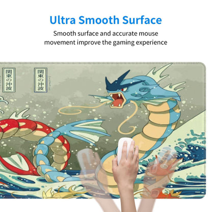 Large Gaming Mouse Pad,Japanese Ukiyoe Anime Dragon Mousepad,Stitched Edges,Non-Slip Rubber Base,Long Extended Desk Mouse Mat(31.5"x12")