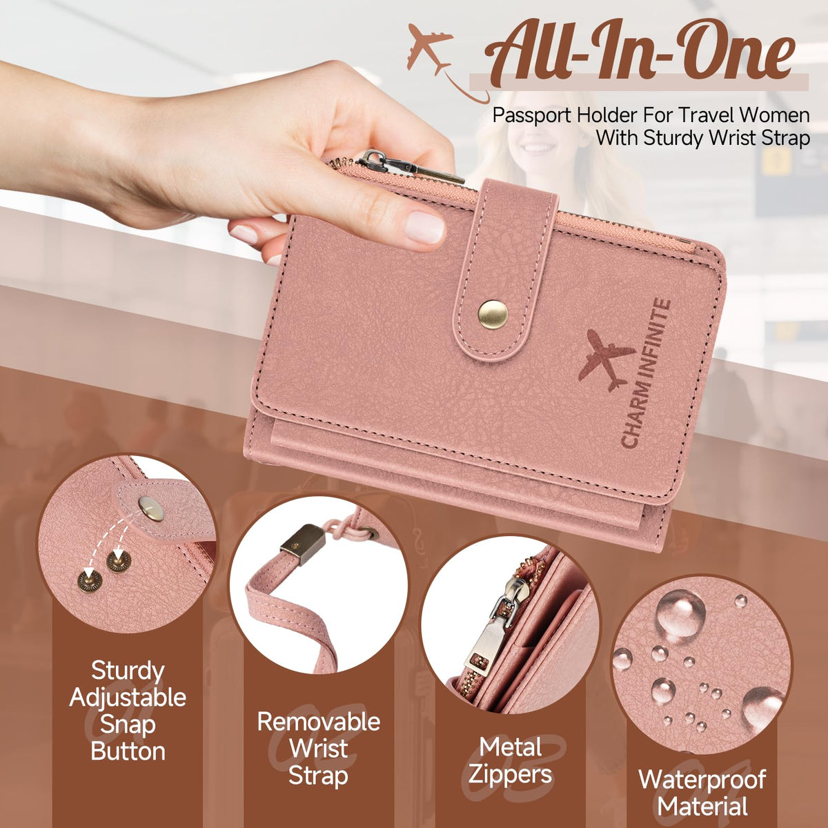 Likesing RFID Blocking Passport Book Holder, Leather Pink Passport Holder for Women/Men, Cute Travel Wallets with Card ＆ SIM Slots, Photo Pocket, Zippered Coin Cash Pocket Passports Cover(Brown)