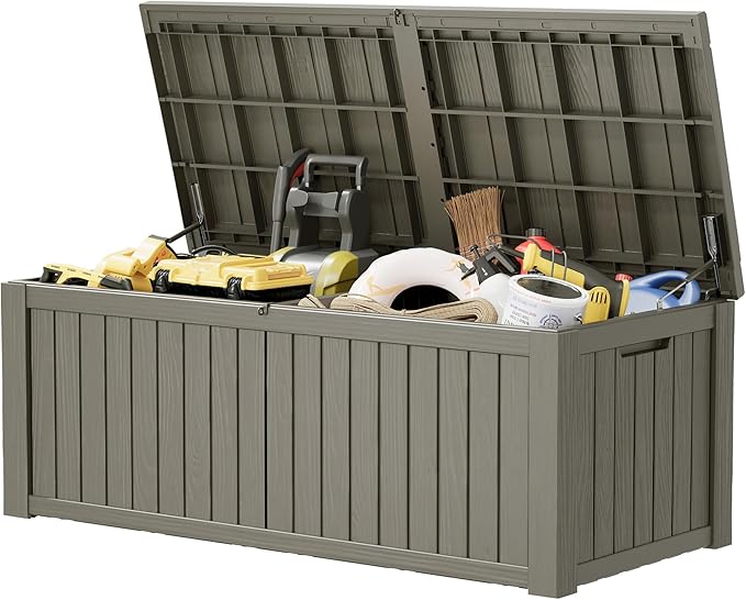 Outdoor Storage Box, Resin Deck Boxes Indoor and outdoor, Waterproof Storage Box Lockable Lid (Grey,200 Gallon)