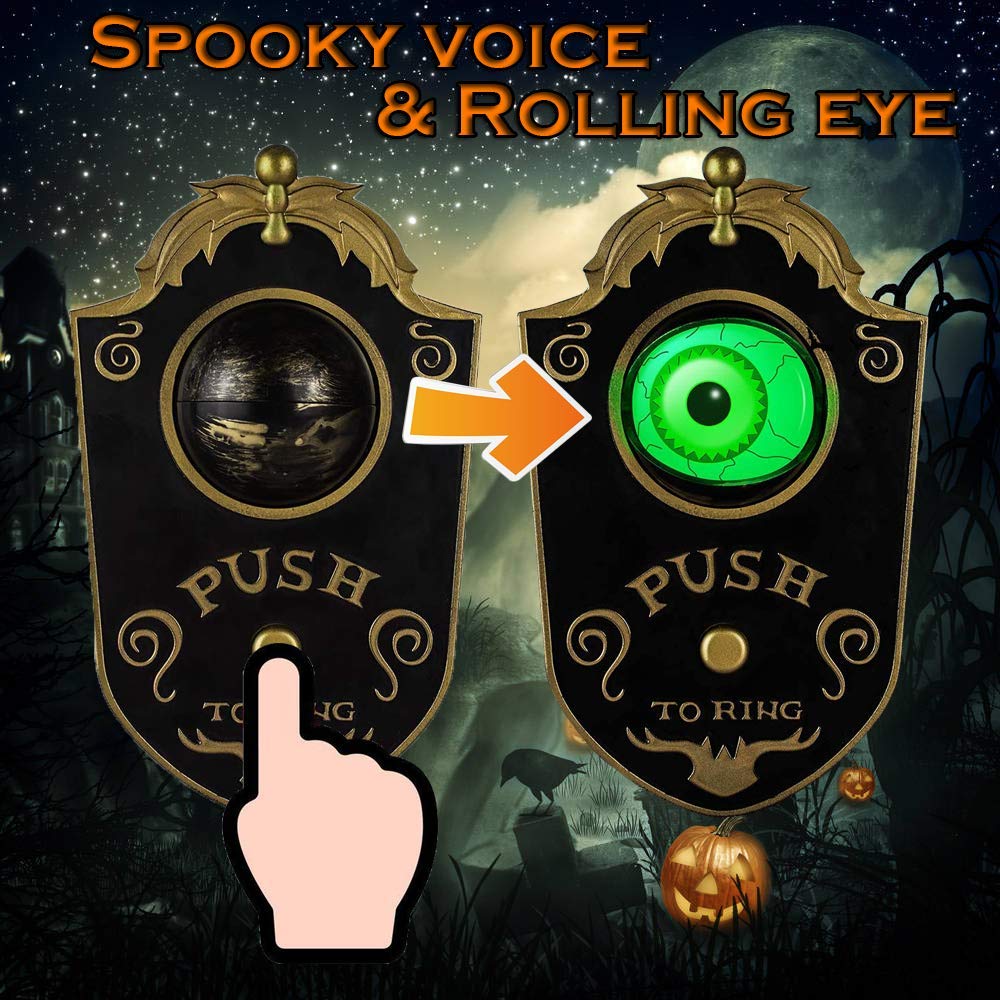 KizBruo Halloween Decoration for Indoor & Outdoor, Talking Doorbell With Lightup Eyeball, Animated Haunted House Party Prop Decor