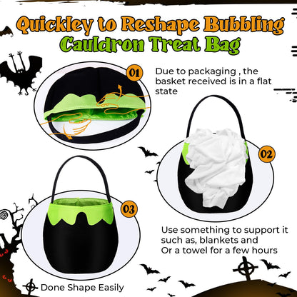 NFAMRZCAR 2 PC Halloween Bubbling Cauldron Treat Bag with Handle,Halloween Trick or Treat Bags Gift Bags for Halloween Party Favors Supplies