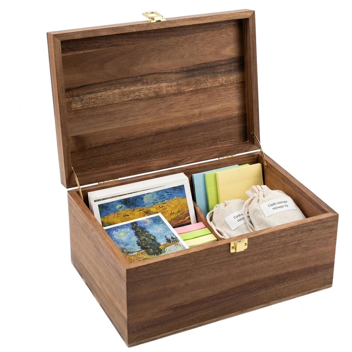 LuckyZoo77 Wooden Keepsake Box with Hinged Lid, Solid Acacia Wood Storage Box with Golden Latch, Large Memory Treasure Box for Photos, Jewelry, Letters & Gifts, 11.8” x 8.66” x 5.31”