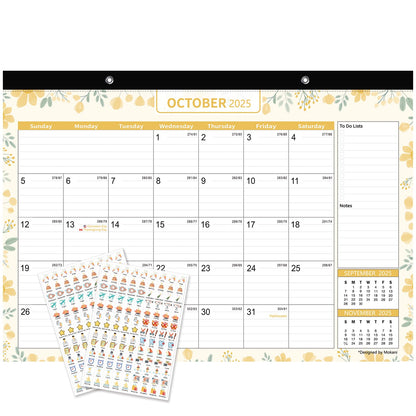MOKANI Desk Calendar 2025-2026, Large Monthly Wall Calendar from Jul.2025 to Dec.2026 with Plastic Cover: 17"x12", 18 Months Academic Year Desk Pad with Planner Stickers