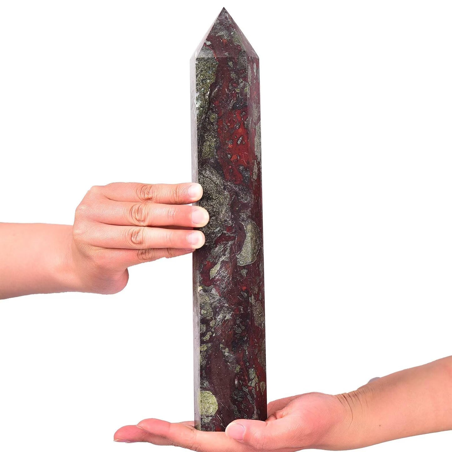 AMOYSTONE Large Blood Jasper Stone Wand Healing Crystal Obelisk Tower 6 Faceted Column Reiki Chakra Meditation Therapy 4.0-4.4 LBS