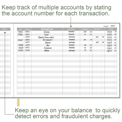 Accounting Ledger Book - Ledger Book for Small Businesses Bookkeeping & Personal Use, Expense Tracker Notebook for Tracking Money, Expenses, Deposits & Balance, 7" x 10", Green