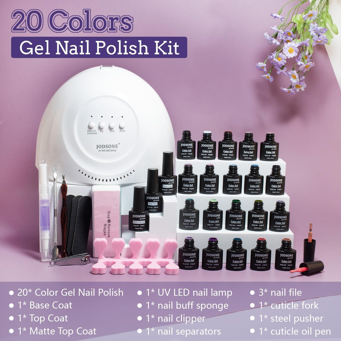 JODSONE Gel Nail Polish Kit with U V Light 32 Colors Gel Polish Nail + 4 Functional Adhesive Bottles Kit Soak Off Manicure Tools Gifts for Women