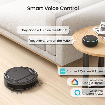 Lefant Robot Vacuum Cleaner, 120 Mins Runtime, Compact Design, Low Noise, Powerful Suction, Wi-Fi/App/Voice Control, Self-Charging, Scheduled Cleaning, Ideal for Pet Hair and Hard Floors, M210 Black