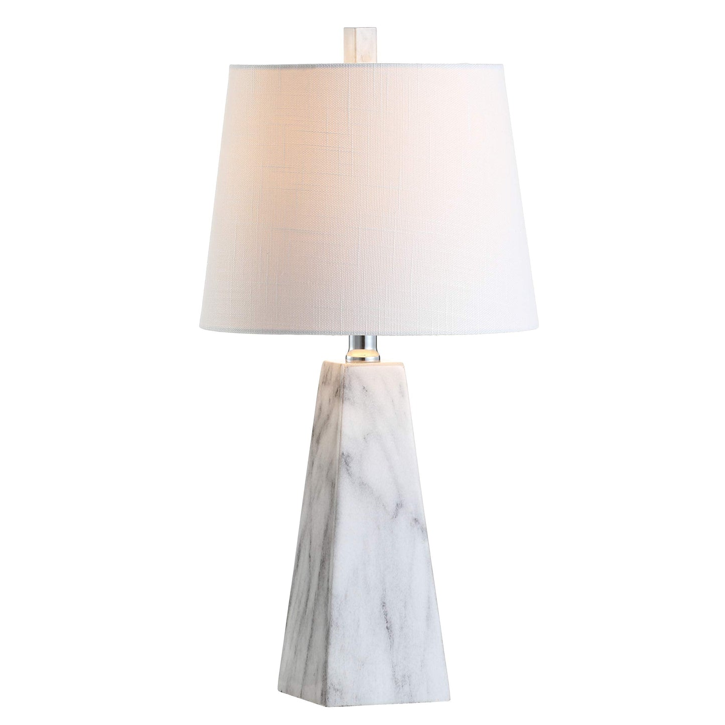 JONATHAN Y 20.5" White Marble Finish Modern Resin Table Lamp for Bedroom Living Room, Contemporary Faceted Bedside Lamp with White Linen Shade, LED Bulb Included JYL1037A