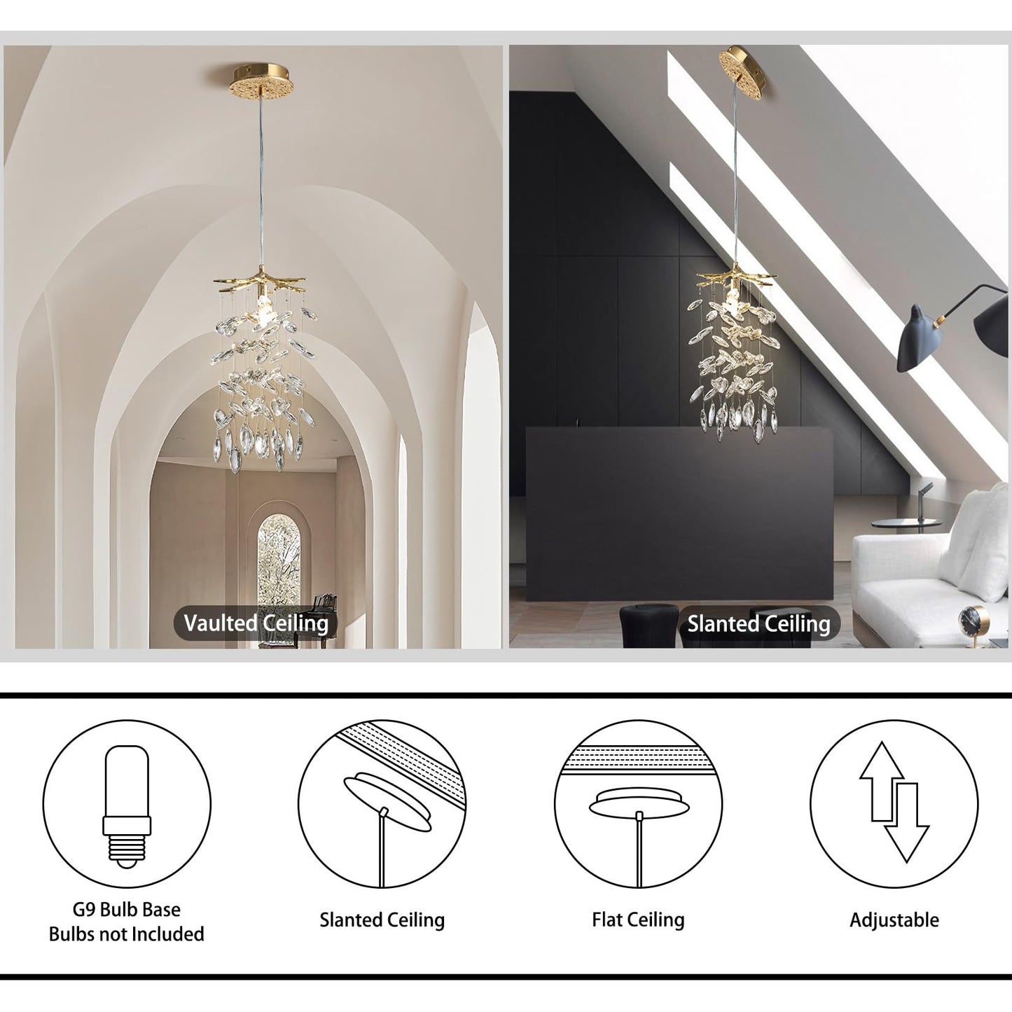 YUYI 8.3" Crystal Pendant Light for Kitchen Island, Modern Gold Tree Branch Chandeliers, Luxury Round Raindrop Chandelier Pendant Lights Fixture for Dining Room, Living Room, Bedroom, Foyer, Entryway