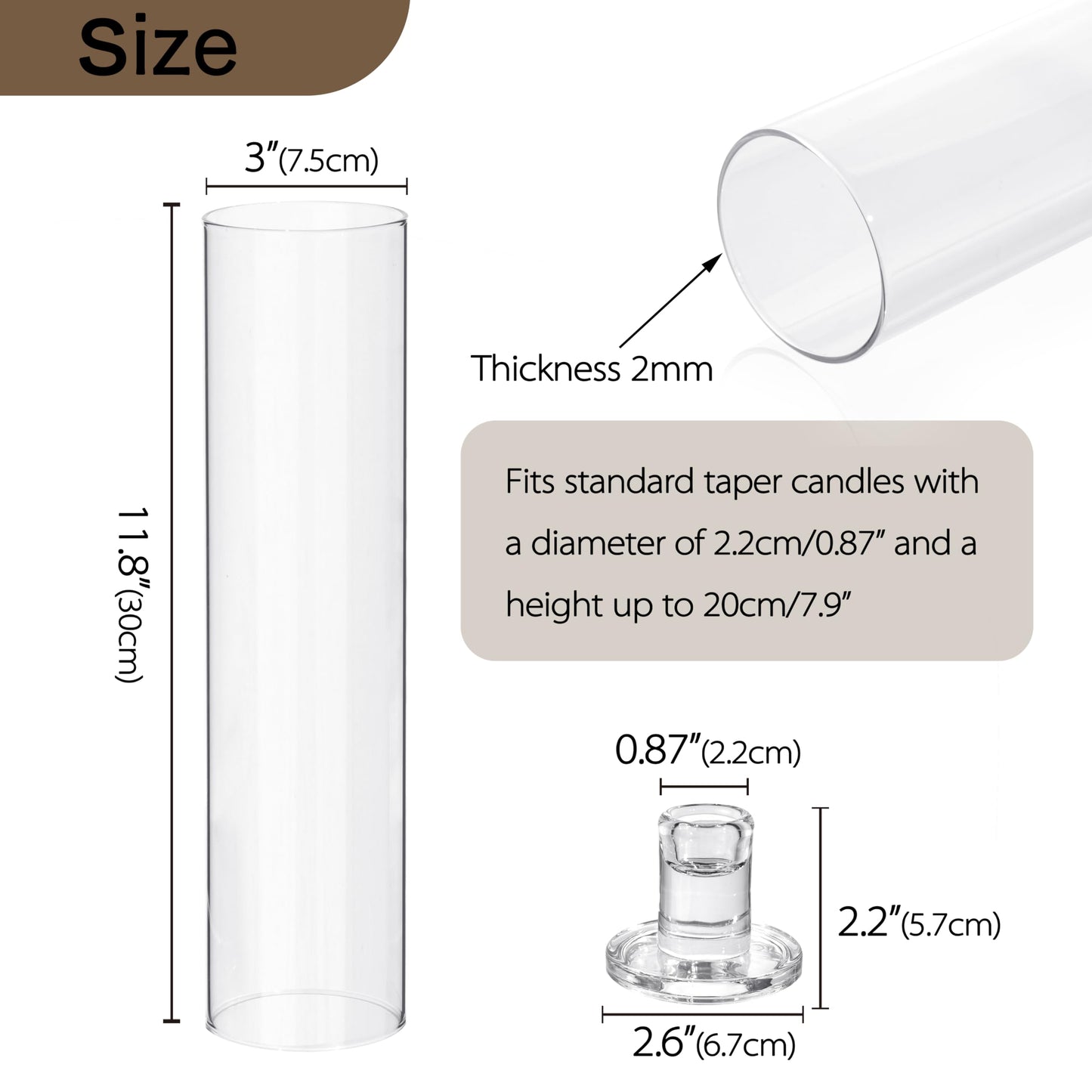 Vixdonos Glass Hurricane Candle Holder Set of 3 Modern Candlestick Holders Long Taper Candle Stand with 11.8 inch Tall Cylinder Windproof Cover for Wedding Party Table Centerpiece Outdoor