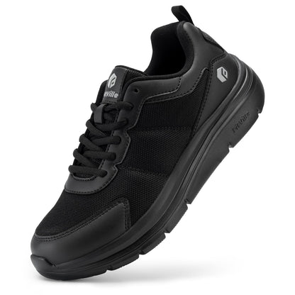 FitVille Mens Extra Wide Fitting Trainers Lightweight Breathable Walking Sneakers Comfortable Shoes for Plantar Fasciitis Wide Feet Jet Black