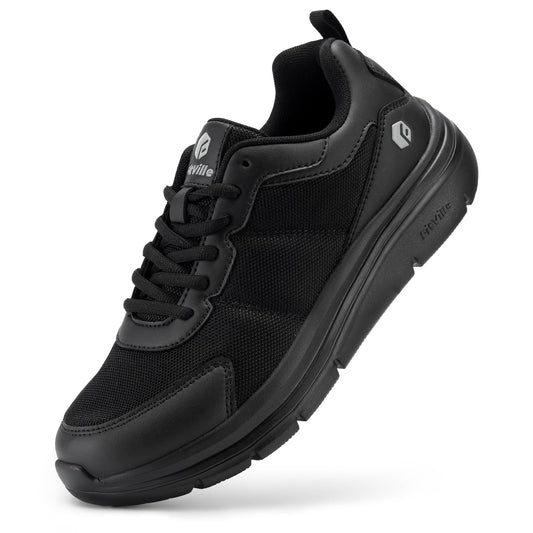 FitVille Mens Extra Wide Fitting Trainers Lightweight Breathable Walking Sneakers Comfortable Shoes for Plantar Fasciitis Wide Feet Jet Black