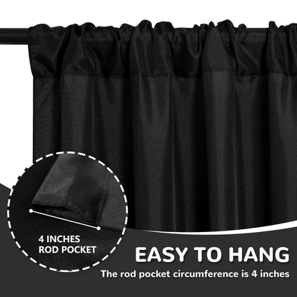 MEETSKY Black Backdrop Curtains for Parties - 10ft x 8ft Party Photo Background Curtain Rod Pocket Fabric Drapes Panels for Boys Birthday Holiday Home Halloween Decoration, 5ft x 8ft, 2 Panels