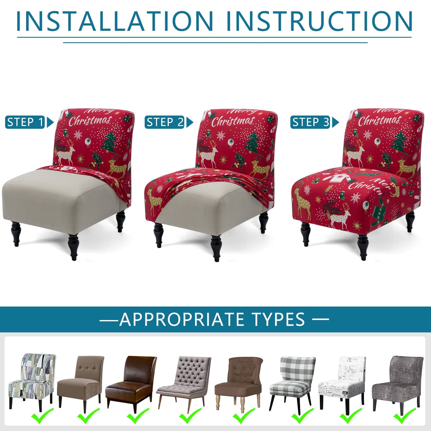 Liykimt Stretch Spandex Slipcover for Armless Accent Chairs - Removable Furniture Protector Fits Living Room, Dining Room & Hotel Use (Christmas Red, Single Pack)