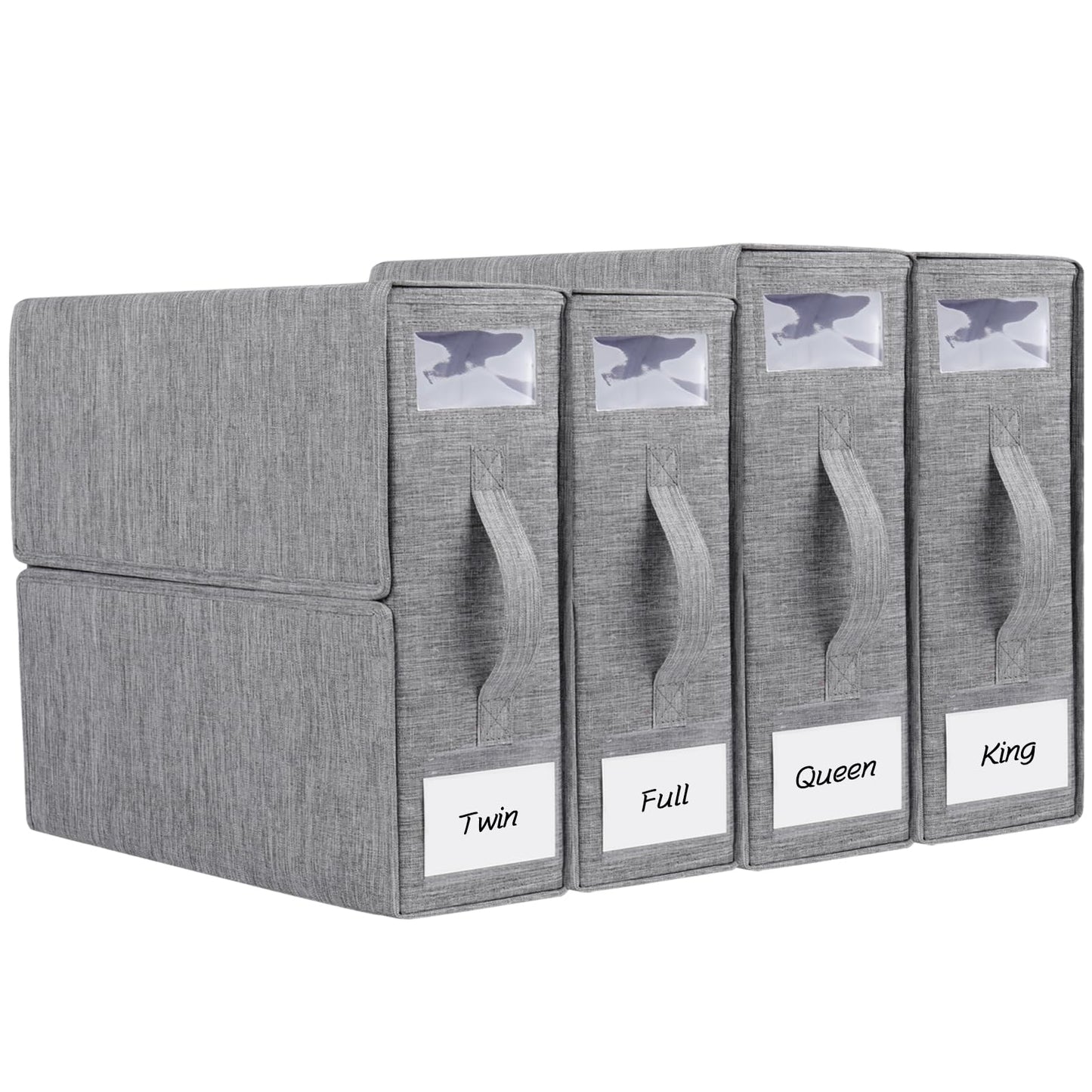 Cosybreeze Bed Sheet Organizers and Storage, Foldable Bed Sheet Set 4 Pack Twin/Full/King/Queen Size Organizing Bedding Container Linen Closet Organizer for Duvet Covers Clothes Towels, Grey