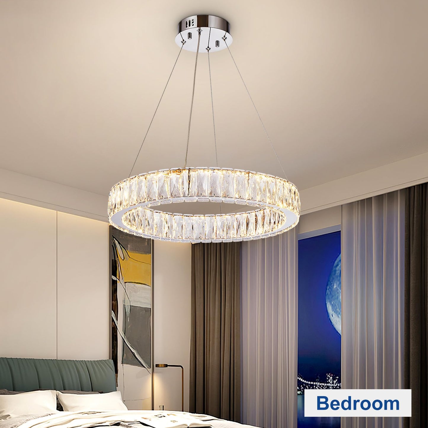 Depuley Modern LED Crystal Chandelier: 19.7" Ring Dimmable Pendant Light Adjustable for Dining Room - 30W Round Crystal Chandeliers for Bedroom Kitchen Over Table Living Room Porch Foyer