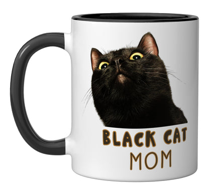 Black Cat Mom Funny Cute Judgy Cat Lover Minimal Ceramic Mug, Black/White
