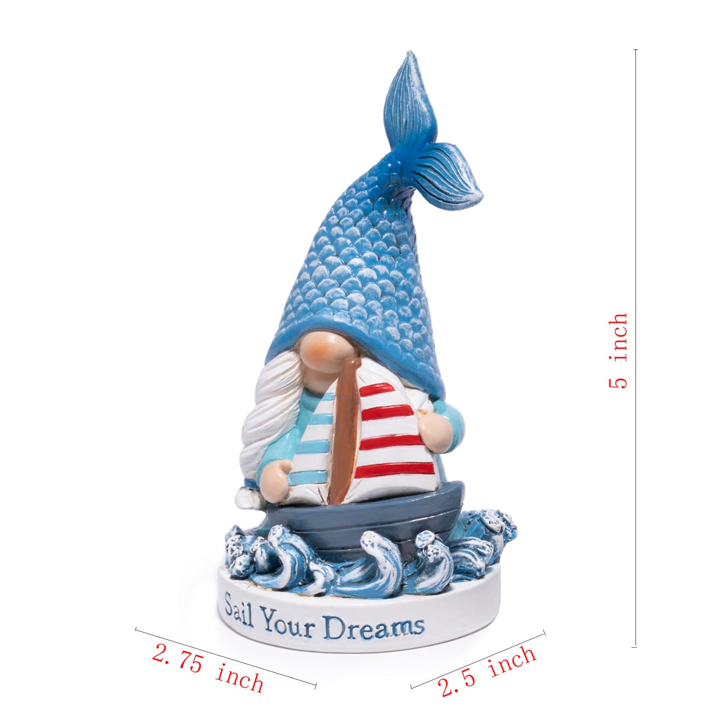 Hodao Ocean Gnome Coastal Decor Figurines Set – Nautical Beach Elf Statues with Sailboat Anchor Helm, Summer Coastal Home Decorations Gift for Bathroom Office Desk Shelf (Blue-Sailboat)
