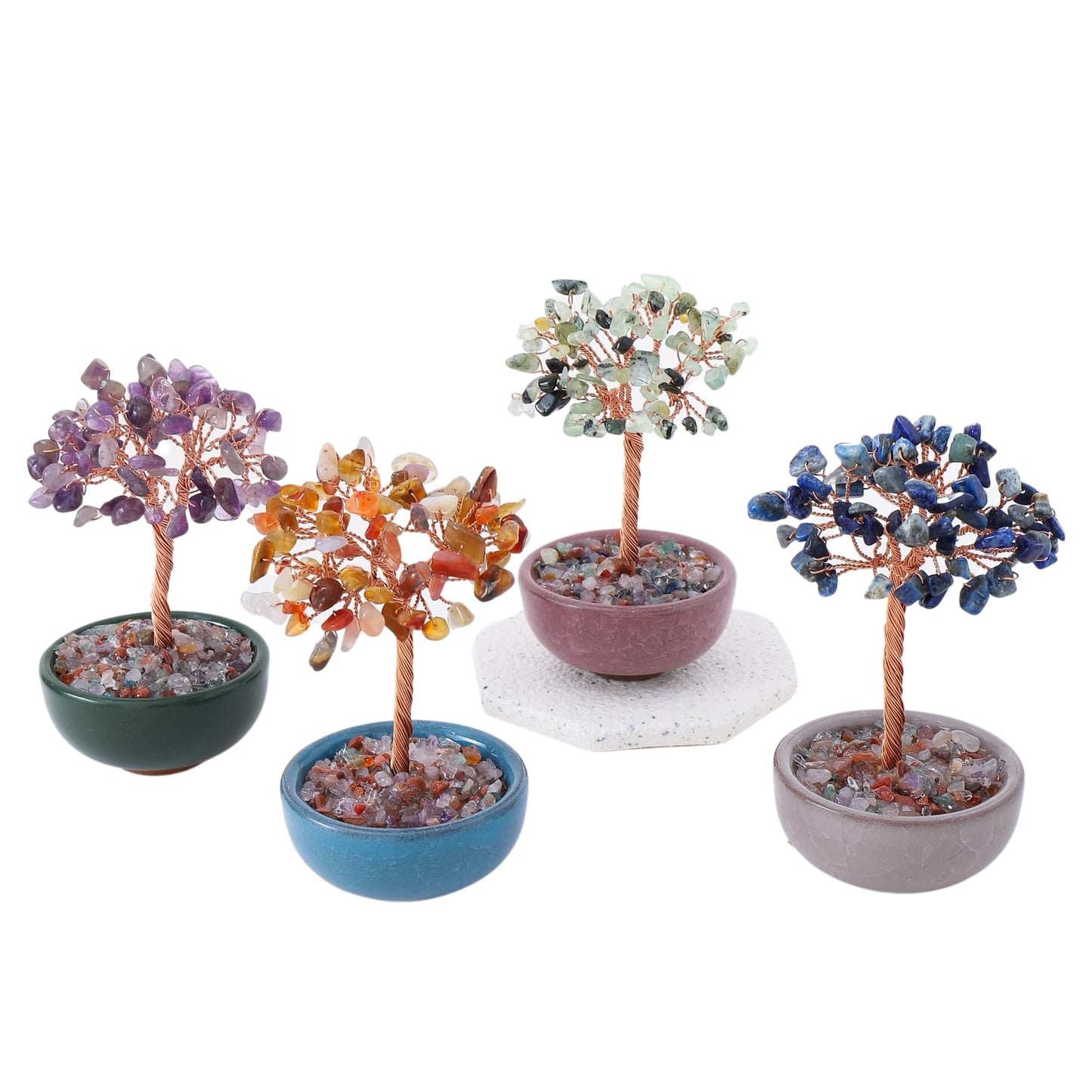 1PC Natural Amethyst Crystal Tree Handmade Wire Life Small Bowl Flowerpot Base Reiki Healing Feng Shui Mineral Specimen Tabletop Ornaments