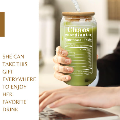 TEEBIM Thank You Gifts for Women, Boss, Coworker, Manager, Office, Teacher, Nurse, Mom - Chaos Coordinator Gifts - Administrative Professional Day Gift, Boss Lady Birthday Gift Ideas - 16 Oz Can Glass