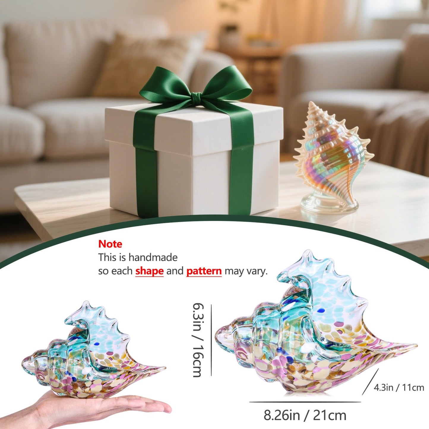 XMGZQ Hand Blown Glass Conch Statue,Sea Glass Art Figurine, Coastal Home Decor with Sea Shells, Living Room TV Stand Above Cabinet,Bookcase,Beach Decoration,Entryway Conch Horn Figurines (Purple)