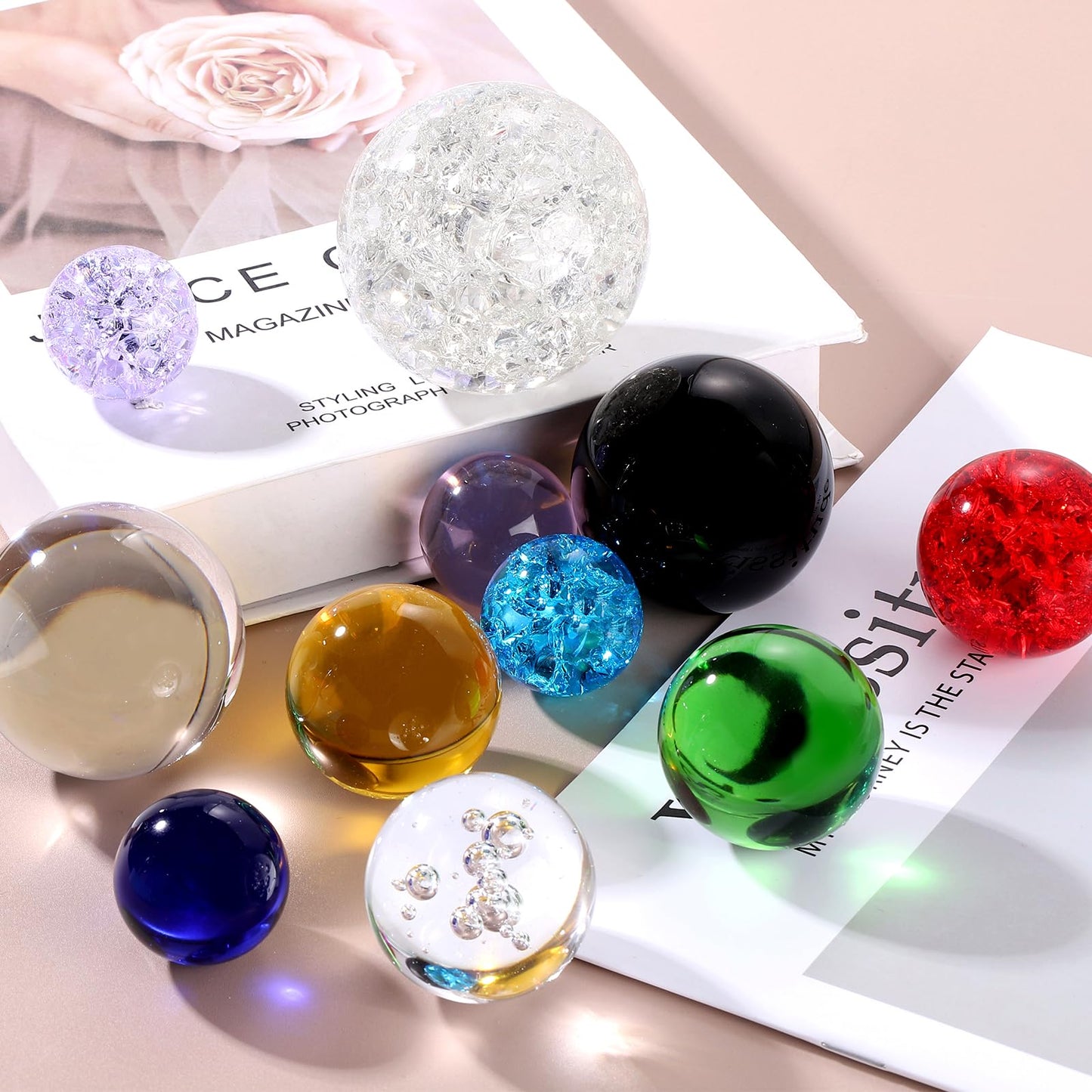 uxcell 40mm/1.6" Crystal Sphere Ball Ice Cracked Glass Solid Decorative Sphere Crystal Ball Prop Ornament for Feng Shui Divination Fortune Telling Tabletop Fountain Decoration, Lake Blue