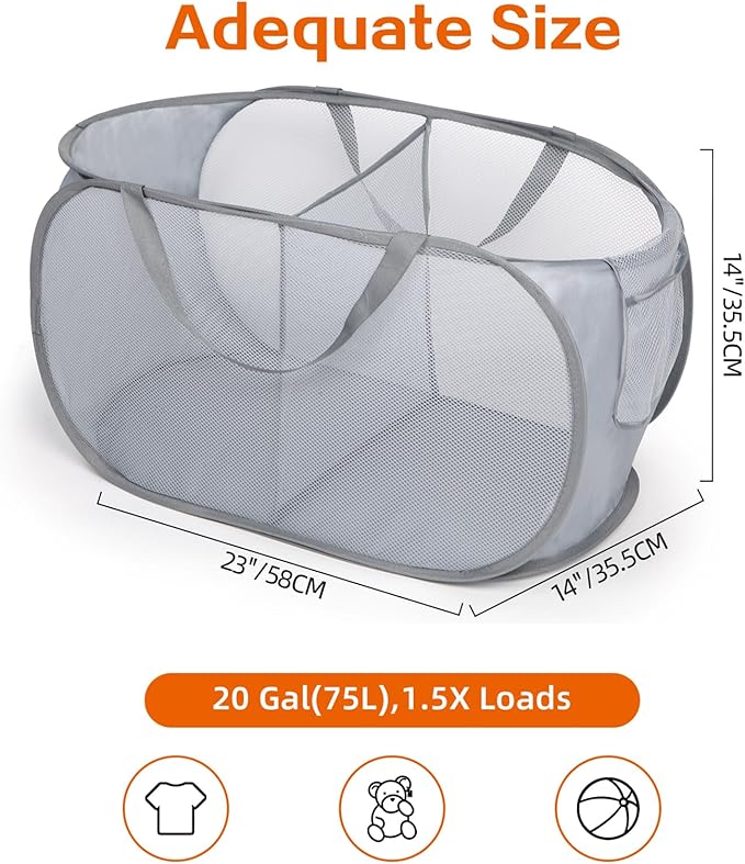 Sturdy Collapsible Laundry Baskets, Foldable Pop Up Laundry Hamper, Durable 2