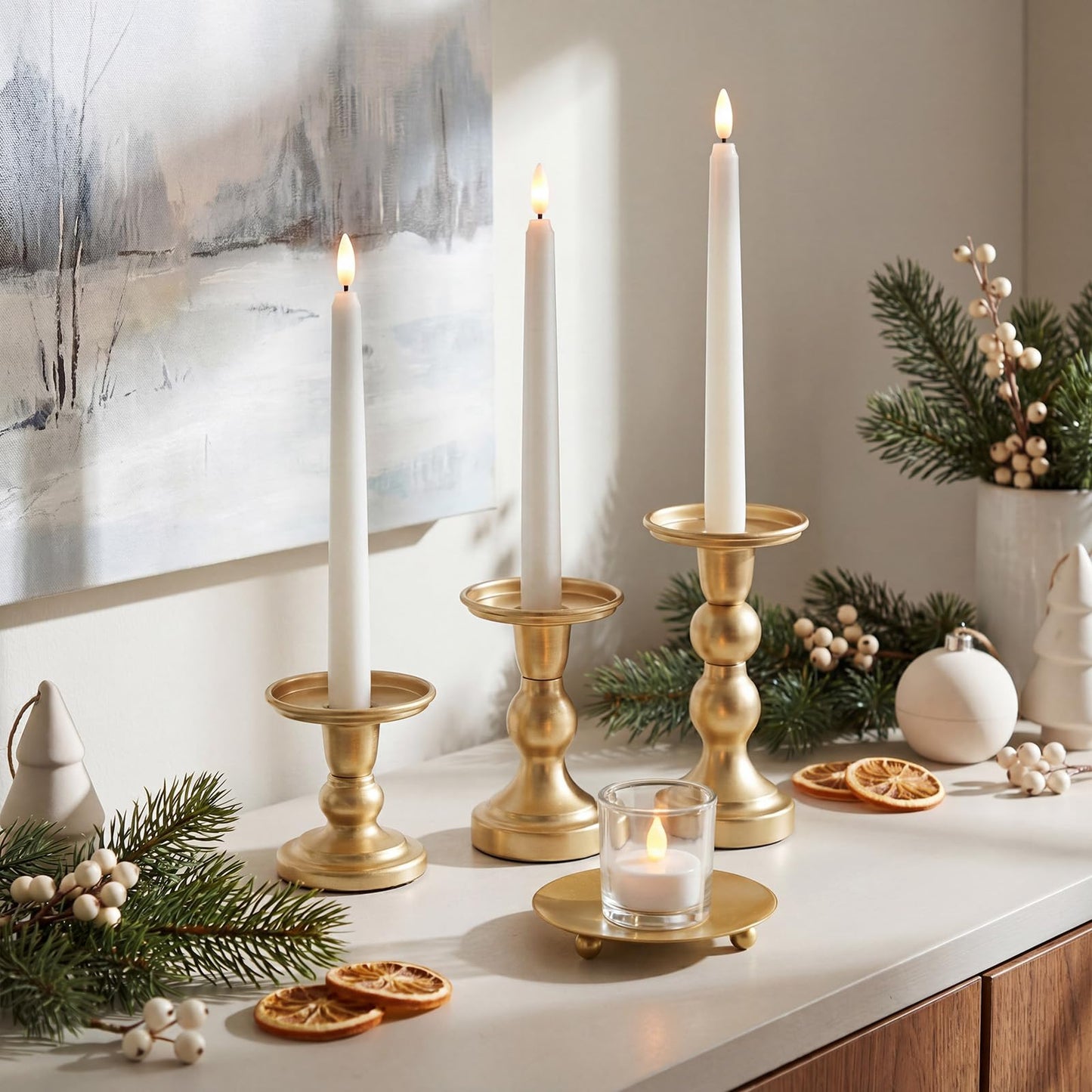 Vesici 12 Pcs Candlestick Holder Plate Pillar Candle Holder Candles Stand Decorative Centerpieces for Table Wedding Events Party Living Room Housewarming Gift(Baking Paint,Size 2,Gold)