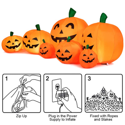 Tangkula 7.5 Ft Halloween Decorations Inflatable Pumpkin Patch, Blow Up 7 Pumpkins Family with Build-in LED, Inflatable Jack-o-Lantern for Indoor Outdoor Front Yard Halloween Party