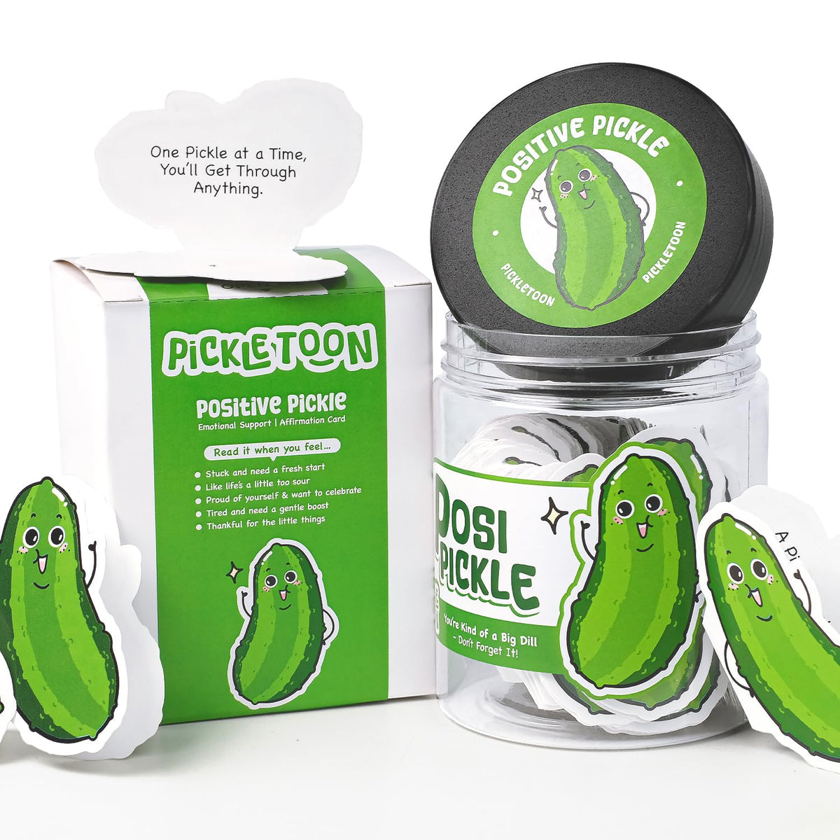 Emotional Support Positive Pickle Jar (POSI PICKLE) Read This When Affirmation Jar, 60 Daily Encouragement Cards, Funny Decorative Gift, Mental Health & Self Care Gifts for Women, Stocking Stuffers
