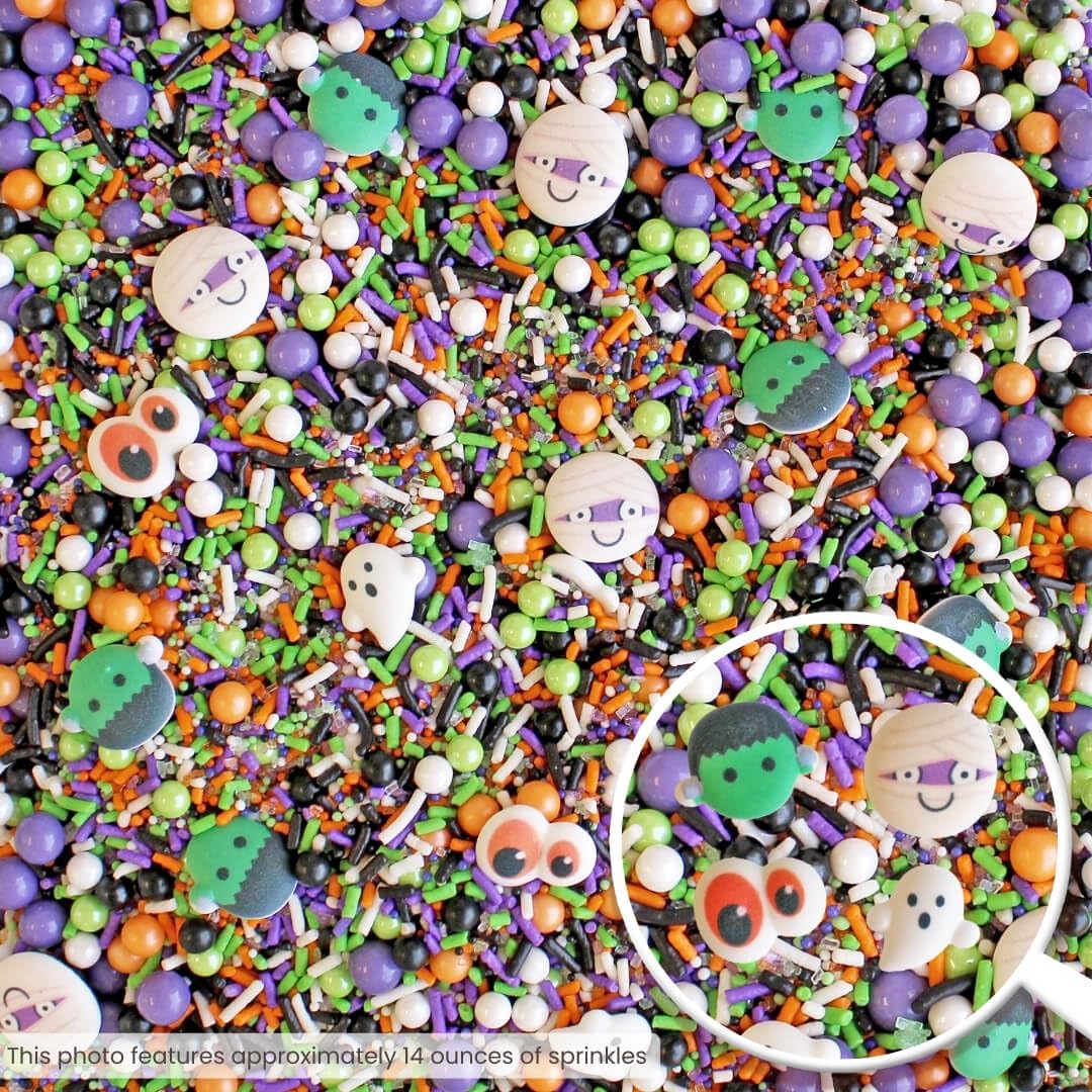 Sprinkle Pop Monster Mashup Sprinkle Mix| Orange Black White Lime Purple Sprinkles| Halloween Sprinkles with ~6 monster, ghosts, creepy eyeballs Made in USA for Decorating Cakes Cookies Cupcakes, 2oz