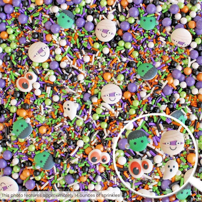 Sprinkle Pop Monster Mashup Sprinkle Mix| Orange Black White Lime Purple Sprinkles| Halloween Sprinkles with ~6 monster, ghosts, creepy eyeballs Made in USA for Decorating Cakes Cookies Cupcakes, 2oz