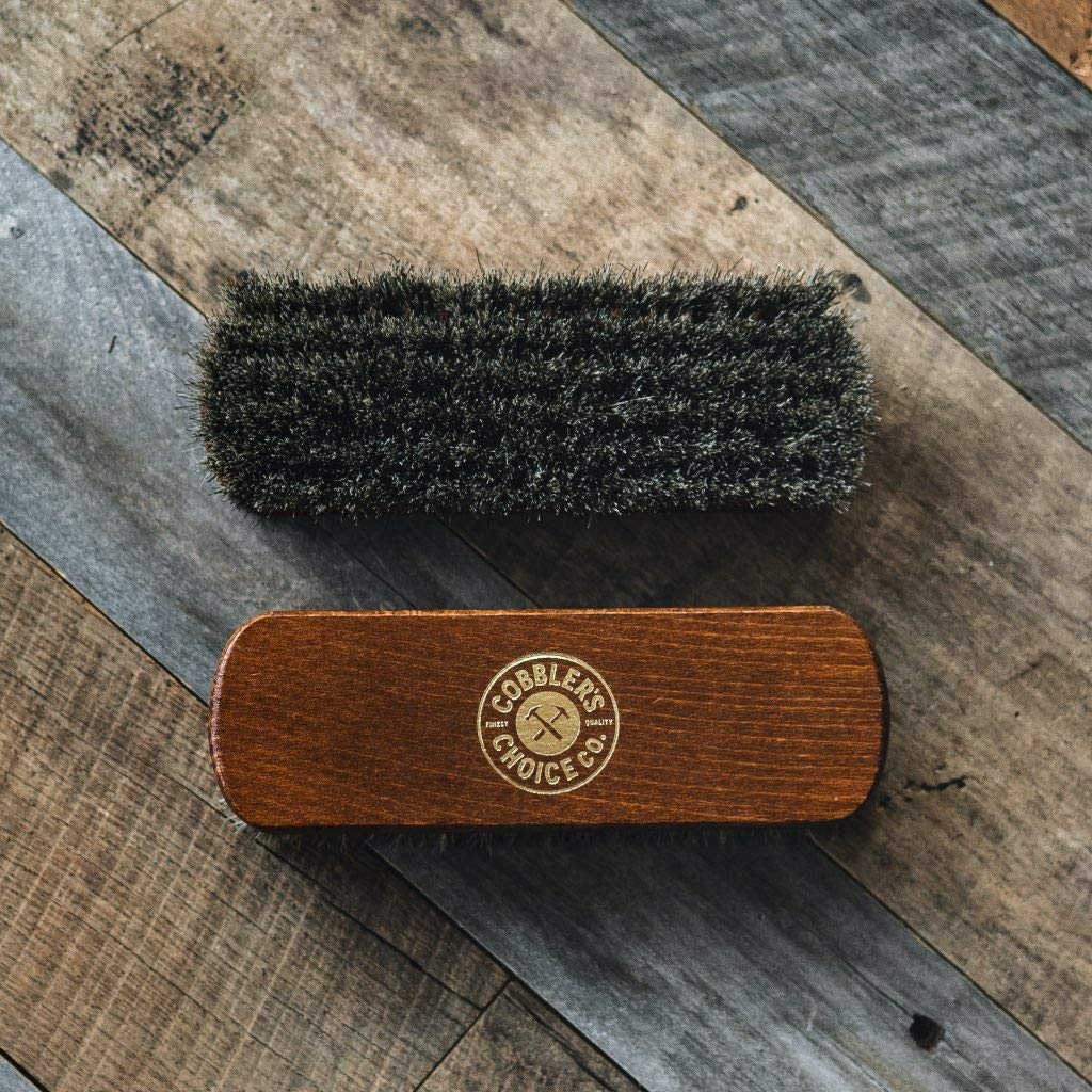 Shoe Brush - 100% Horsehair Shoe Brush - Concaved Handle for Premium Grip, Brown