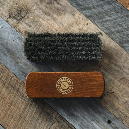 Shoe Brush - 100% Horsehair Shoe Brush - Concaved Handle for Premium Grip, Brown