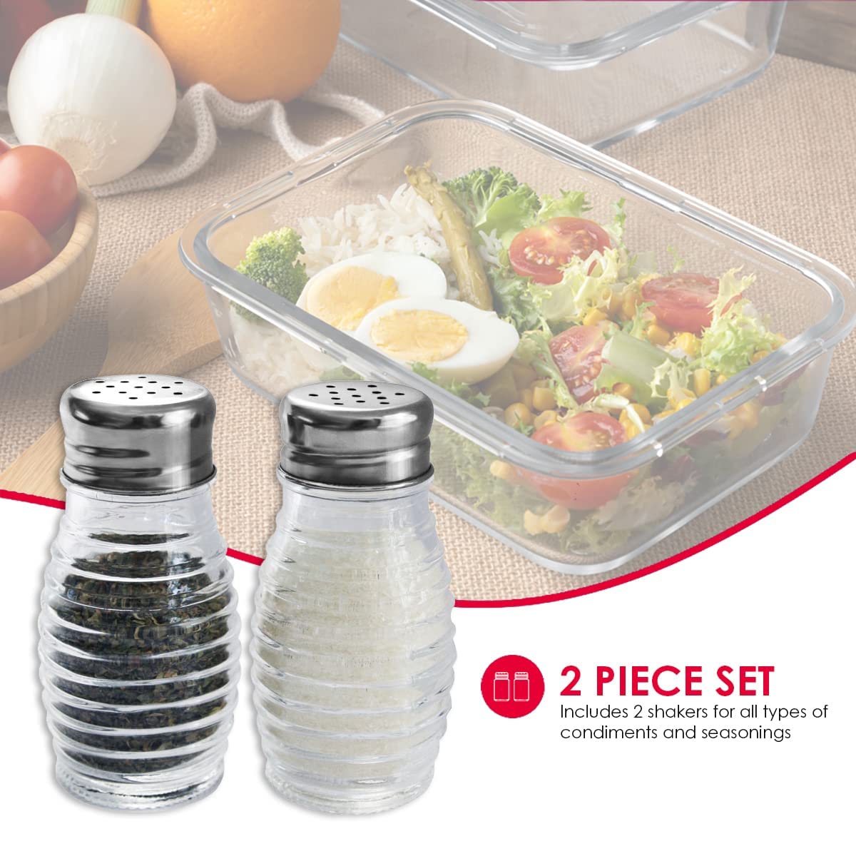 Beehive-Style Glass Salt and Pepper Shakers (Silver), By Home Basics | 2 Piece Shakers for Salt, Pepper, Cumin, Cinnamon, Paprika, and More | Easy Screw On Lids