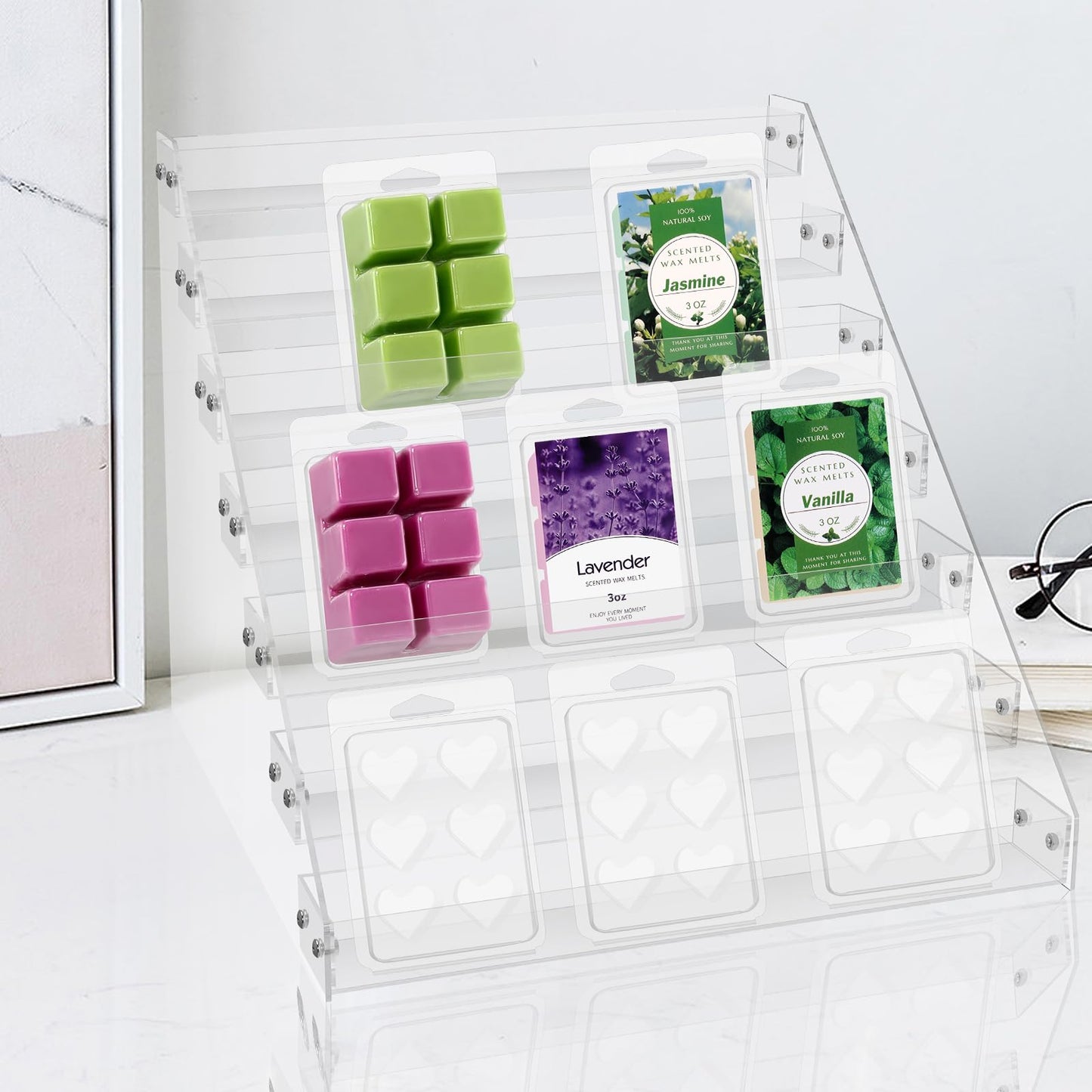 12“ Wax Melt Holder Display 7 Tier Acrylic Riser Display Stands Wax Melts Storage Clear Acrylic Display Shelf For Wax Melt Clamshells Wax Melt Candles Wax Cubes Wax Tarts Wax Block（NO Wax Melts）